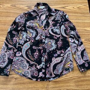 Express Portofino Black and Purple Paisley Dress Shirt Small